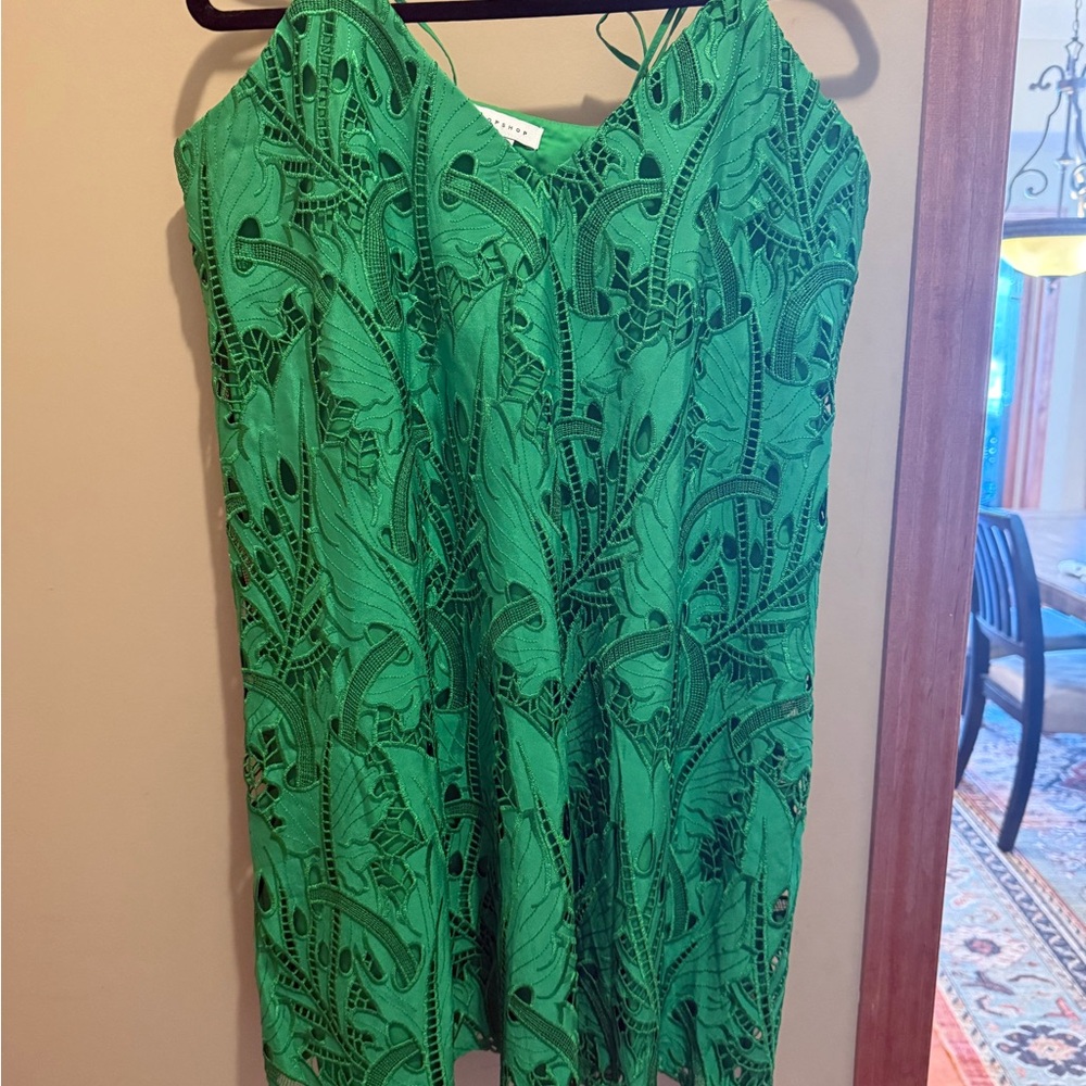 Topshop Lace Green Mini Dress